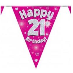 Vlaggenlijn holograpic Happy 21st Birthday Pink
