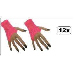 12x Paar Nethandschoen kort vingerloos fluor pink