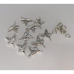10 x Tibetaans zilver IJsvogel, dubbelzijdig Bedel met ringetjes, 13x19mm, prachtig om sieraden zoals oorbellen, armband en als hanger.