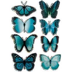 3D stickers, afm 20-35 mm, blauw, vlinders, 8stuks