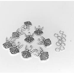 9 set Tibetaans zilver Engel Bedel met ringetjes, engeltje is beide zijde hetzelfde, 21x15mm, prachtig om sieraden zoals oorbellen, armband en als hanger.