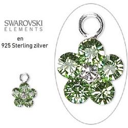 925 Sterling zilveren bloemen bedeltjes (8mm) met Swarovski kristal in de kleur Peridot. Verkocht per 2 stuks