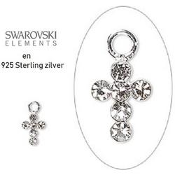 925 Sterling zilveren kruis bedeltjes (7x5mm) met Swarovski kristal in de kleur helder. Verkocht per 2 stuks