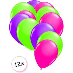 Ballonnen Neon Paars, Neon Groen & Neon Roze 12 stuks 25 cm