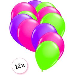 Ballonnen Neon Paars, Neon Roze & Neon Groen 12 stuks 25 cm