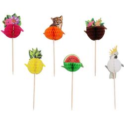 Coctailprikkers Fruit - Multicolor - Karton / Hout - 9 cm - 24 stuks - Zonnen - Zomer - Lente - Decoratie