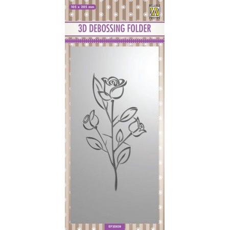 EF3D039 Nellie Snellen 3D embossingfolder Slimline - Rose - rozen - embossingmal roos art nouveau