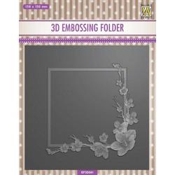 EF3D041 Nellie Snellen 3D Embossing Folder - Square frame with blossom - embossingfolder vierkant - kader bloesem