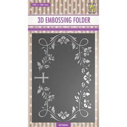 EF3D043 Nellie Snellen 3D Embossing Folder - Blooming twigs with cross - embossingfolder condeolance / communie - bloessem en kruis