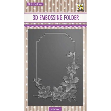 EF3D044 Nellie Snellen 3D Embossing Folder - Rectangle with daffodil flowers - embossingfolder blad - embossingmal narcis bloem - kader narcissen