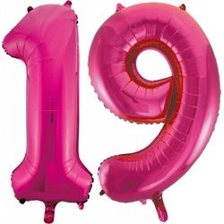 Folie cijfer ballonnen  pink roze 19.