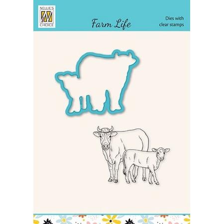 HDCS031 Nellie Snellen - set snijmal & stempel - boerderij leven - koe en kalf - Die & clear-stamp farm life - cow & calf