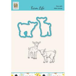 HDCS034 Nellie Snellen - set snijmal & stempel - boerderij leven - geit & geitje - Die & clear-stamp farm life - goats - geiten