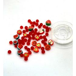 Katsuki Smileys & Beads, Red, 64pcs & Elastic Thread 10M