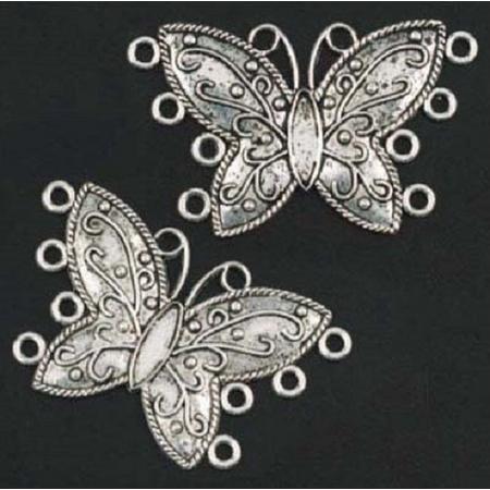 Metalen bedel, Antiek Platina - vlinder - 1 stuks