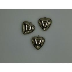 acrylic bedels, metallook, zilverkleurig, hart, 30 x 31,5 x 12mm, 25 stuks