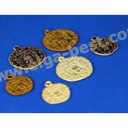 muntje metaal - goudkleur - aanrijg oogje - voor sierraden of kleding - 5 stuks - 15 mm - munt bedeltje