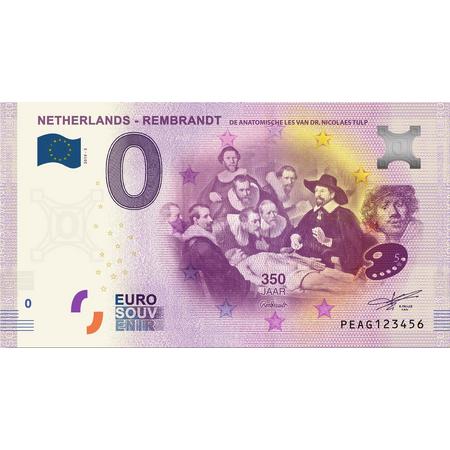 0 Euro Biljet 2019 - Rembrandt - De anatomische les van Dr. Nicolaes Tulp