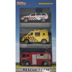 2-play - Rescue Team - politie, brandweer en ambulance - met licht en geluid - 3 stuks - 11 cm