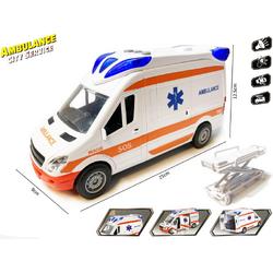 Ambulance speelgoed voertuig 25cm - pull back aandrijving - met sirene-geluid en lichtjes op - S.O.S 112