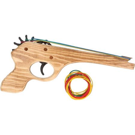 3BMT Elastiek pistool - hout - met elastiekjes