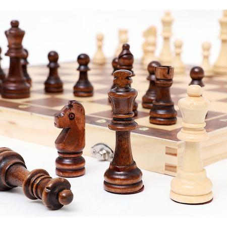 Houten schaakbord met schaakstukken - schaakspel 39x39 CM - schaakset - Opklapbaar schaken
