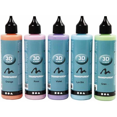 Liner 3D- Verf - 5x100 ml - Transparente Kleuren