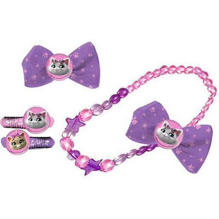 accessoires met ketting meisjes paars/roze 4-delig