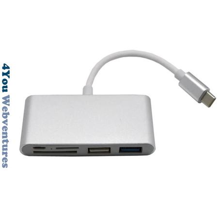 5 in 1 Aluminium USB 3.0 Type-C Hub Splitter & Geheugenkaartlezer - MMC / TF / Micro SD Kaart All-in-One Reader