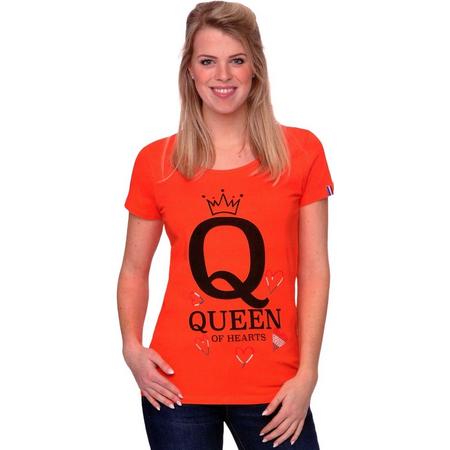 Oranje Dames T-Shirt - Queen Of Hearts -  Voor Koningsdag - Holland - Maat: M