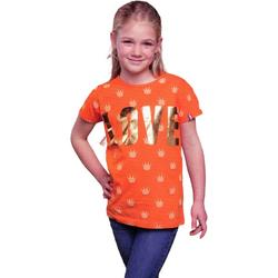 Oranje Meisjes T-shirt  - Love - Kroontjes -  Voor Koningsdag - Holland - Maat: 86/92