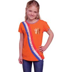Oranje Meisjes T-shirt  - Queen For A Day -  Voor Koningsdag - Holland - Maat: 86/92