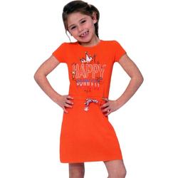 Oranje Meisjes T-shirt Jurk - Happy Princess -  Voor Koningsdag - Holland - Maat: 110/116