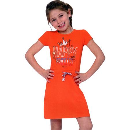 Oranje Meisjes T-shirt Jurk - Happy Princess -  Voor Koningsdag - Holland - Maat: 110/116