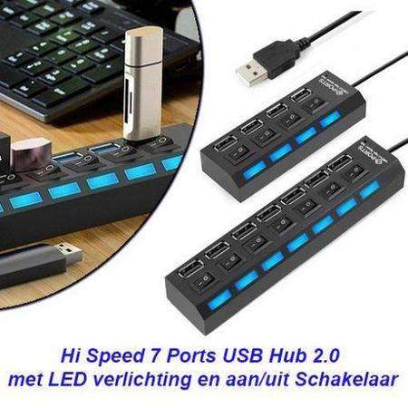 Hi Speed 7 Ports USB Hub met LED verlichting en aan/uit Schakelaar