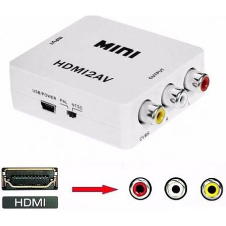 HDMI Naar Tulp AV Converter - HDMI Naar RCA Composiet Audio Video Kabel Adapter - Full HD 720P/1080P Omvormer - Met USB Power Kabel - Wit