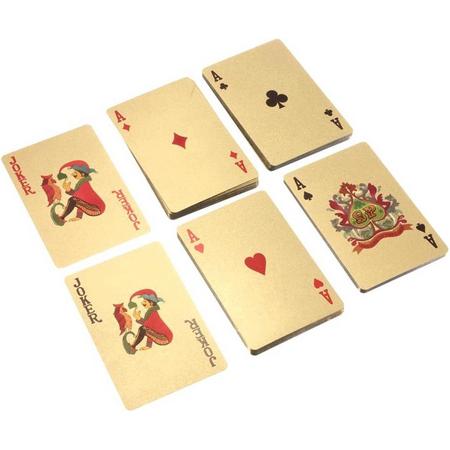 Luxe Goud Kleurige Speelkaarten Set - Poker Kaartspel - Poker Spel Kaarten - Spelkaarten - 500 Euro Model - Gouden Plastic Playing Cards Geplastificeerd - Pokerkaarten - Complete Set Van 54 Kaarten