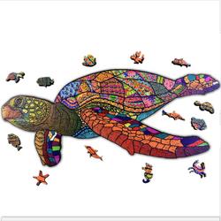 ACROPAQ Houten puzzel schildpad - 150 Stukjes, A4 formaat 210 x 297 mm, Puzzelstukjes in dierenvormen, Gemaakt van hoogwaardig hout - Houten puzzel volwassenen, Puzzel, Puzzel volwassenen, Kinderpuzzel