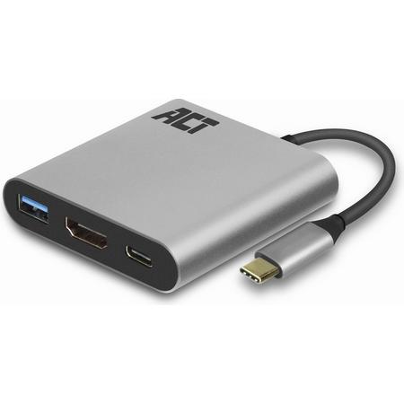 ACT AC7022  USB-C naar HDMI female adapter met PD Pass-Through 60W, 4K, USB-A