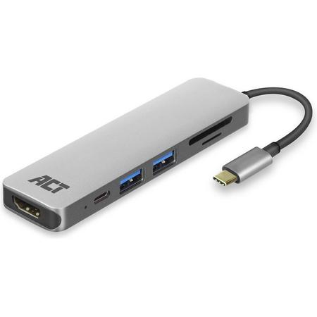 ACT AC7023 USB-C naar HDMI adapter,cardreader, PD