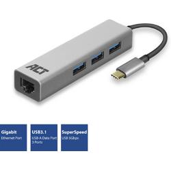   USB-C 3.1 Gen1 (USB 3.0)  , aantal poorten: 3x USB A female , 1x Ethernet poort, kabellengte 0,15m, aluminium behuizing AC7055