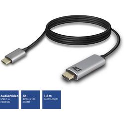 ACT USB-C naar HDMI male aansluitkabel, 4K @ 60Hz, kabellengte 1,8m, aluminium behuizing AC7015