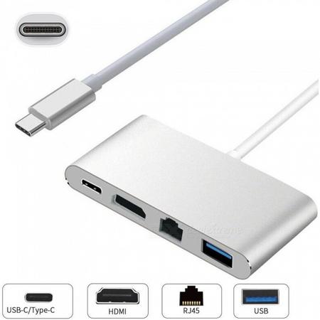 USB-C naar RJ45 internet, HDMI en USB 3.0 adapter - Zilver