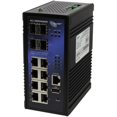 ALLNET ALL-SWI8484BPM Managed L2 Gigabit Ethernet (10/100/1000) Zwart, Blauw Power over Ethernet (PoE)