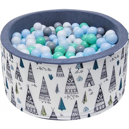 Ballenbak - stevige ballenbad -90 x 40 cm - 200 ballen Ø 7 cm - blauw, wit, grijs en groen