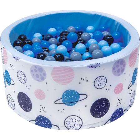 Ballenbak - stevige ballenbad -90 x 40 cm - 200 ballen Ø 7 cm - donkerblauw, grijs, zwart en lichtblauw