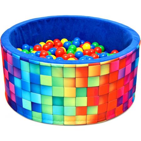 Ballenbak - stevige ballenbad -90 x 40 cm MOZAÏK patroon- 200 ballen Ø 7 cm - geel, rood, groen en blauw