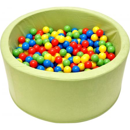 Ballenbak - stevige ballenbad -90 x 40 cm lichtgroen - 200 ballen Ø 7 cm - geel, groen, rood en blauw
