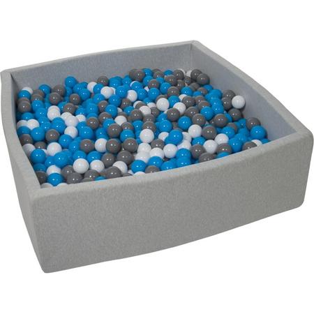 Ballenbak - stevige ballenbad - 120x120 cm - 1200 ballen - wit, blauw, grijs.