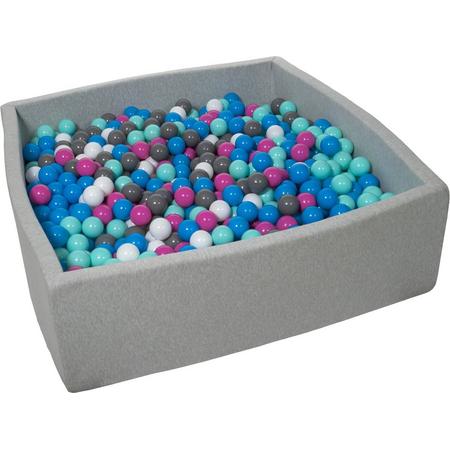 Ballenbak - stevige ballenbad - 120x120 cm - 1200 ballen - wit, blauw, roze, grijs, turquoise.